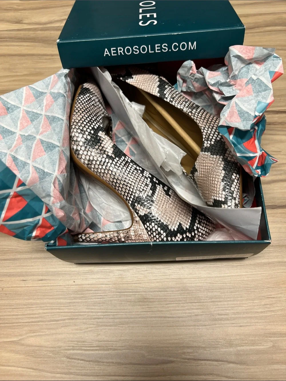 AEROSOLES Pink and Black Snake-Print Pointed Toe Stilettos